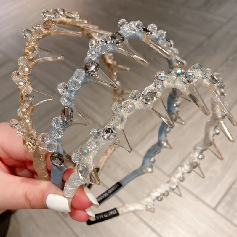 

Korean Exquisite Crystal Hair Hoop Headband with Teeth Comb Versatile Face Wash Hair Bands Women Hair Clip headwear