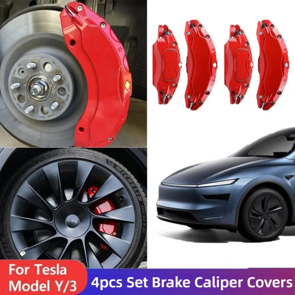 4pcs Set Brake Caliper Covers for Tesla Model 3 2021-2026 Highland Model Y 2017-2026 Juniper Sport Decorative Covers Car Parts