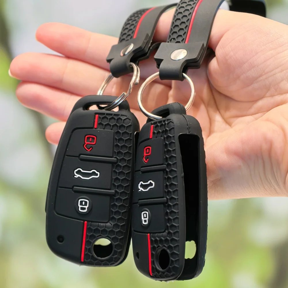 سيليكون مفتاح سلسلة المفاتيح لأودي A3 8L 8P A4 B6 B7 B8 A6 C5 C6 4F RS3 Q3 Q7 TT 8L 8V S3 مفتاح فوب شل الملحقات #1