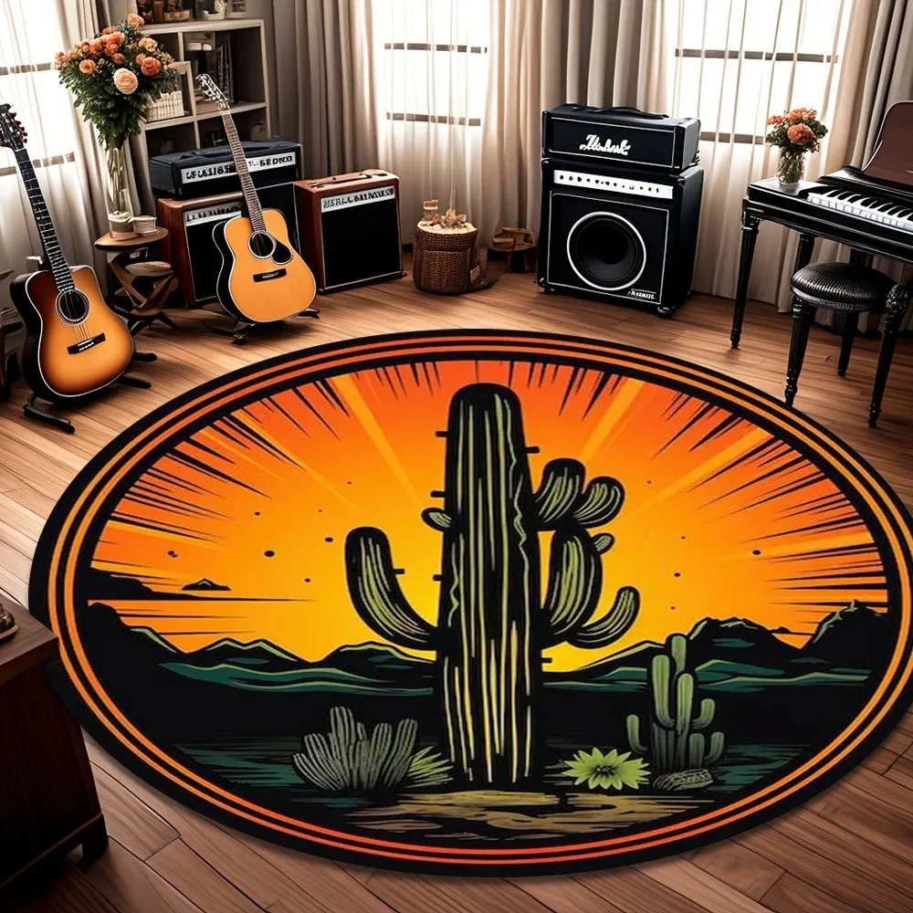 

Cactus Sunset Round Rug Desert Landscape Area Carpet, Washable Non-Slip Living Room Bedroom Floor Mat, Home Decor, 1PC