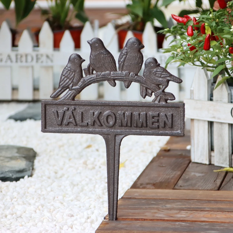 Vintage Four Birds On Cast Iron Grass Insert Sign Plaques Home Garden Yard Lawn Decor Cat Dog Rooster Plug-in Welcome Home Sign