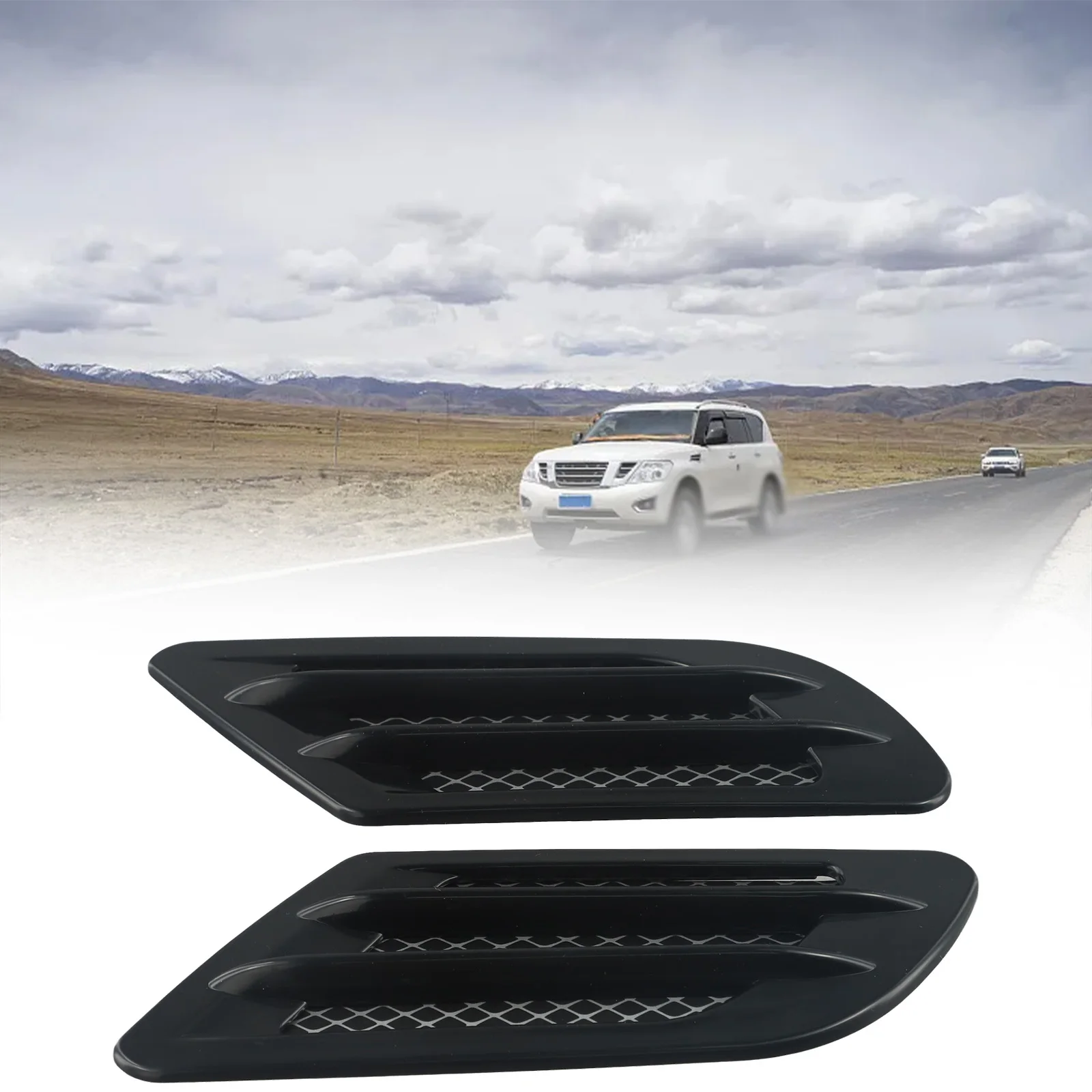 

2 шт. ABS черный автомобильный капот, впускное боковое крыло, вентиляционное отверстие, украшение, легко устанавливается, внешнее украшение автомобиля, внешний вид автомобиля