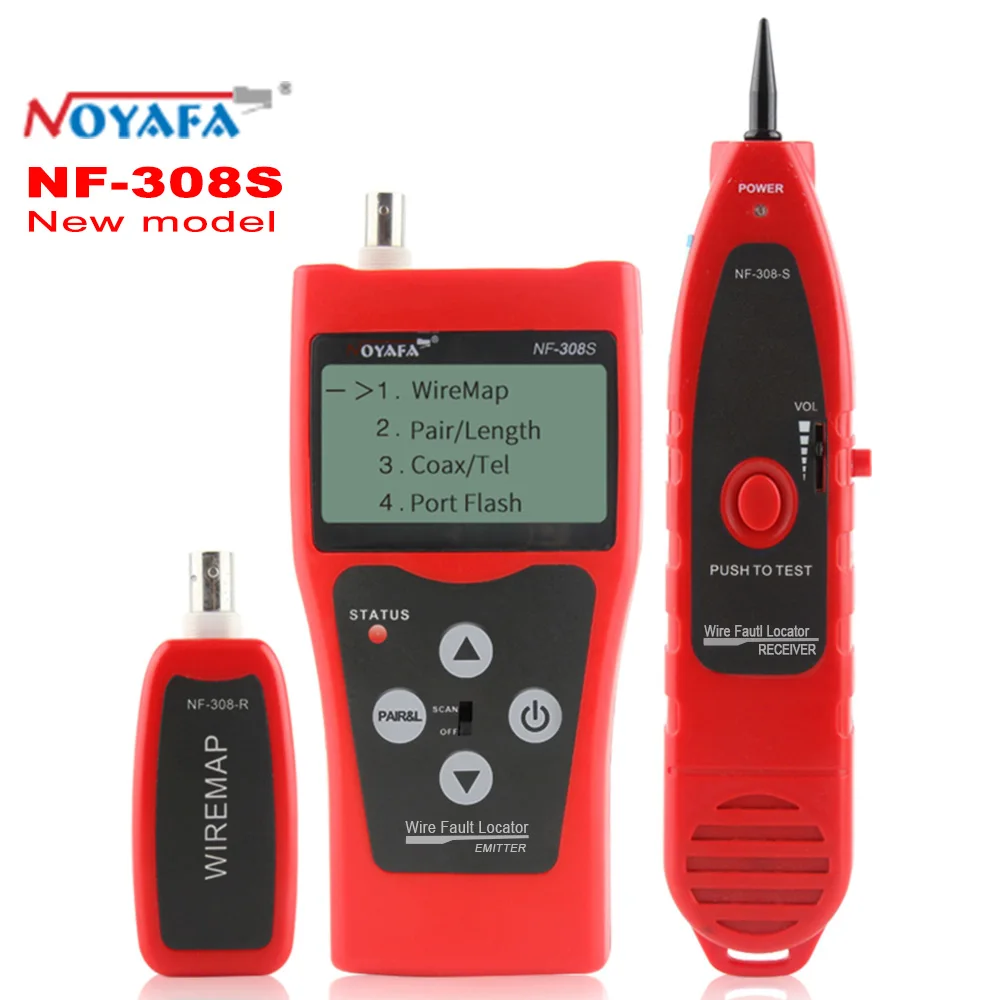 Noyafa NF-308 Network monitoring cable tester LCD Wire Fault Locator LAN Measure Network Coacial BNC USB RJ45 RJ11 red color