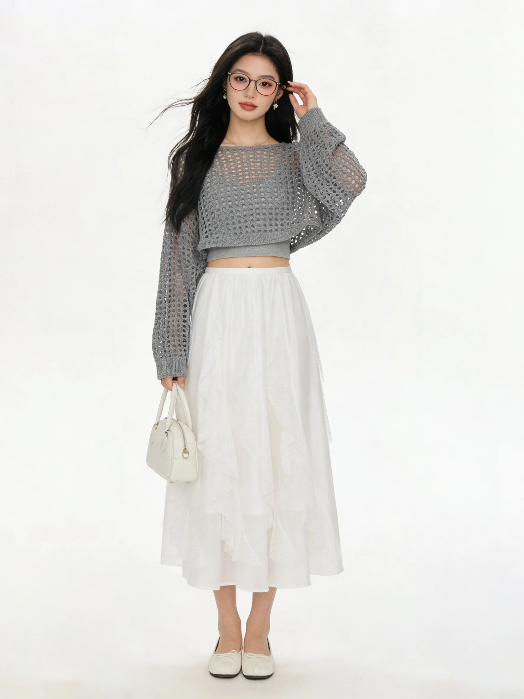 

High Waist A-Line Skirt Lace Design Comfortable Skin-Friendly Korean Style Mid-Length Women's Gown Breathable Cake Skirt