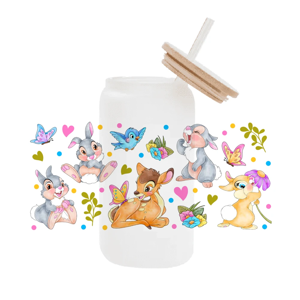 Bambi Cartoon For Libbey 16oz Can Glass 3d Waterproof Uv Dtf Coffee Can Wrap Libbey Glass Wrap