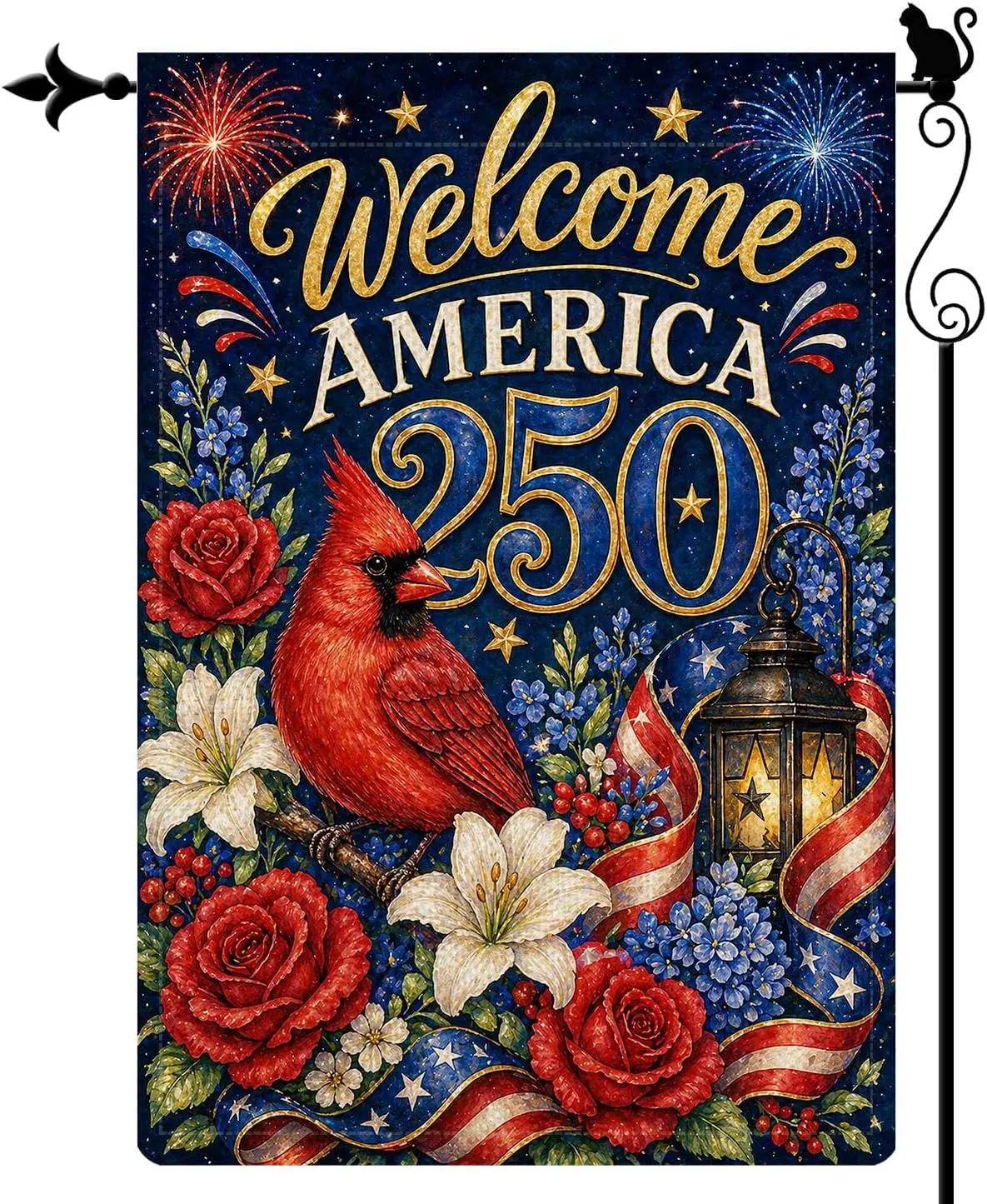 Welcome America 250 Patriotic Cardinal Night Garden Flag, Double Sided Outdoor Yard Flag, 12 x 18 Inch Burlap Porch Patio La llp