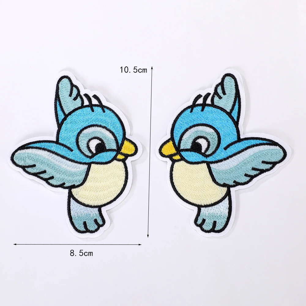 1 Pair Of Blue New Animal Cloth Stickers Cartoon Bird Embroidery Patches DIY Clothing Accessories 10.5*8.5CM