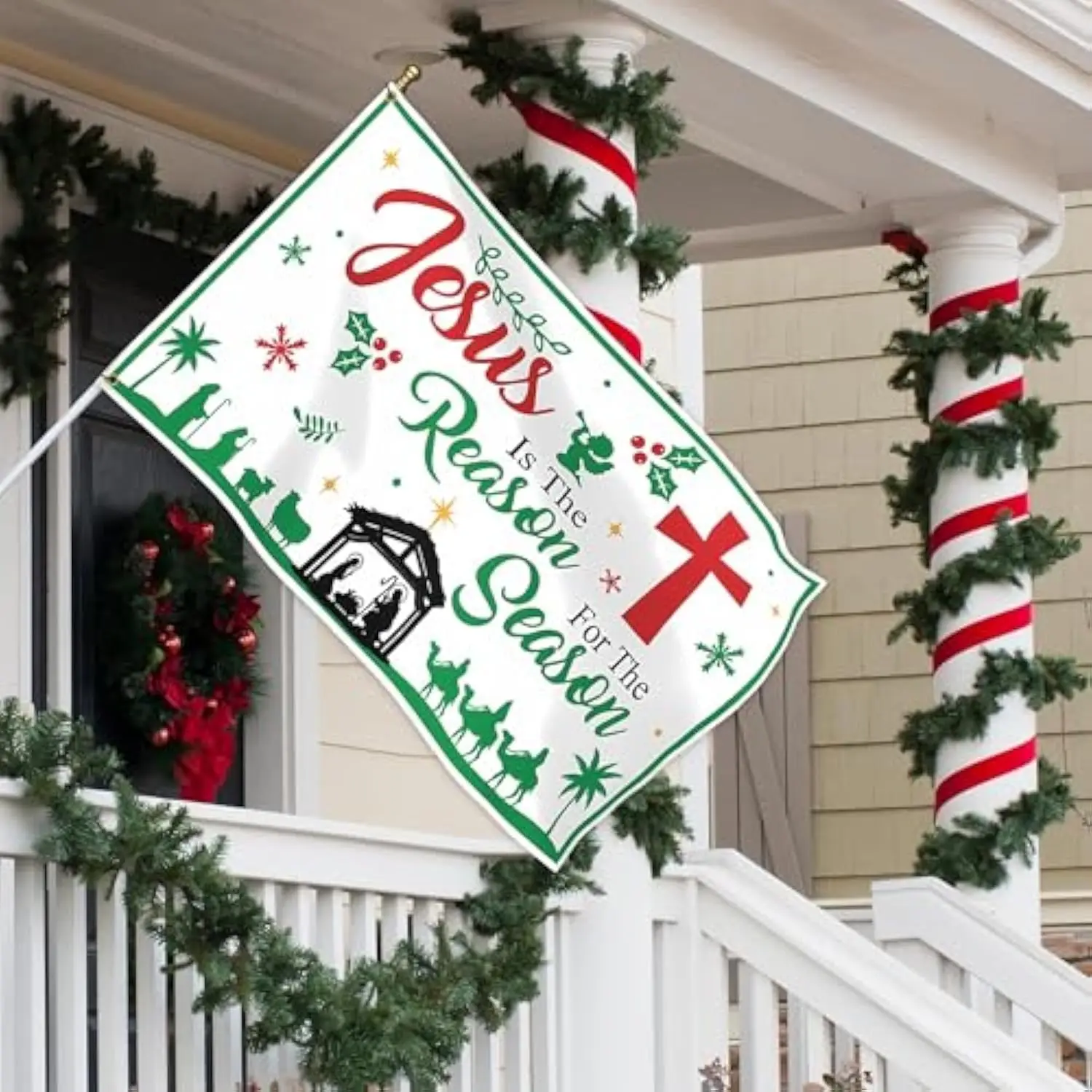 Jesus Is The Reason For The Season Flag Single-sided Printing Nativity Scene Outdoor Yard Decor