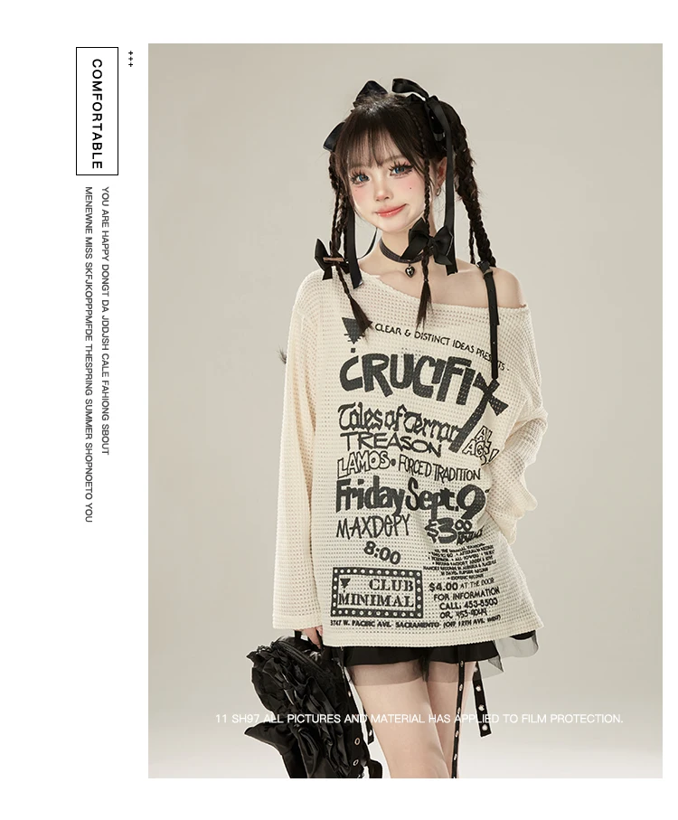 Fashion Women's 2024 Early Spring Off-the-Shoulder Sling Sweaters Feminine Chic Loose Sweaters Hot Girl Long Sleeve Pullover Top