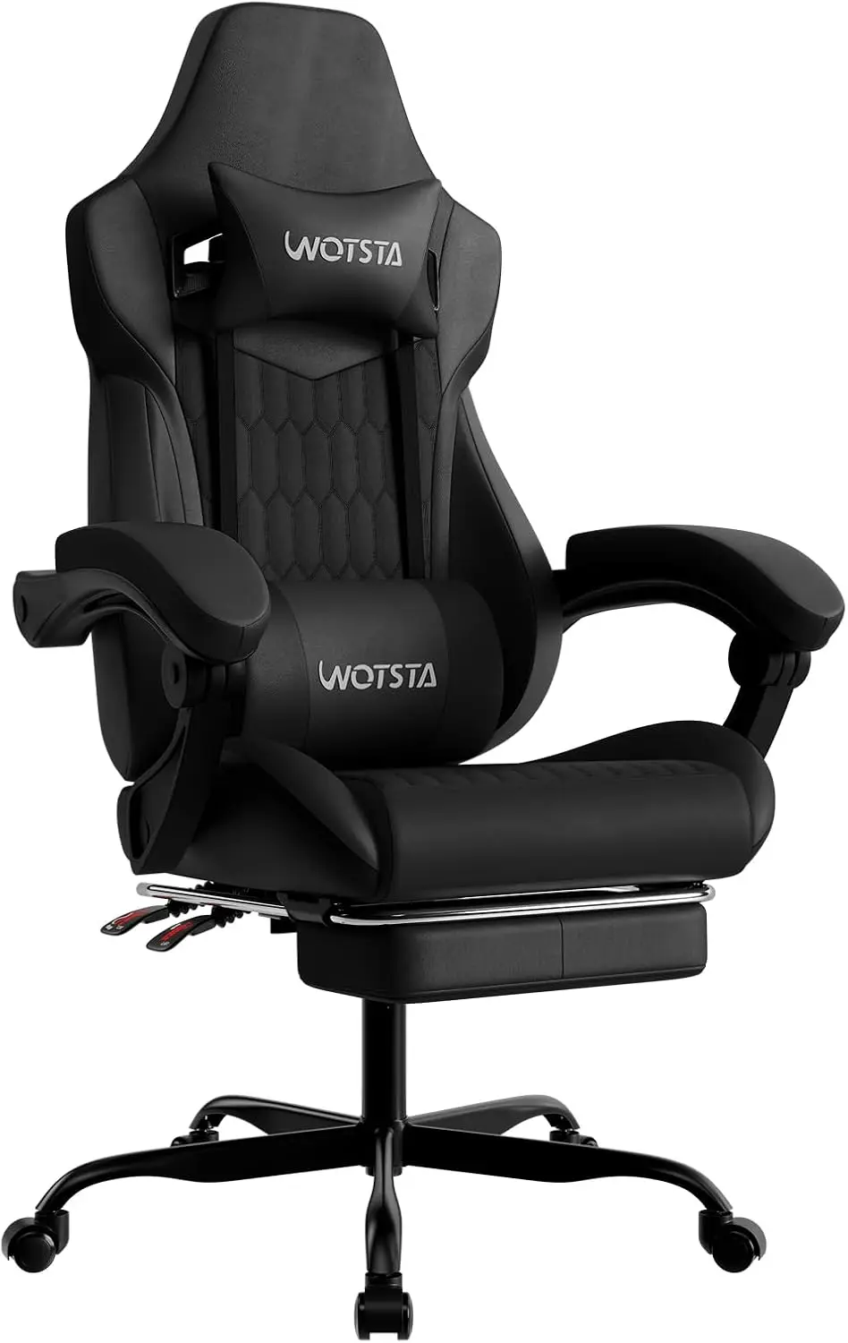 Gaming Chair with Footrest, High Back Gaming Chairs PVC Leather Ergonomic Gamer Chair with Adjustable Headrest Lumbar Support Racing Style Video Gaming Chair for Office/Home (Black)