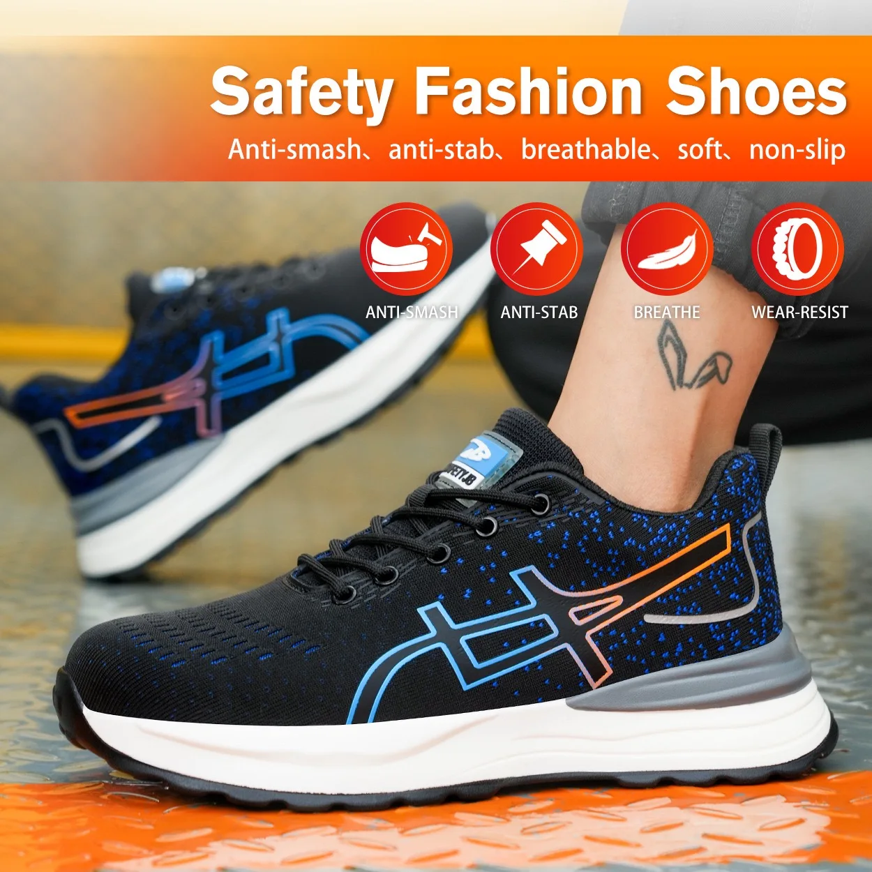 Breathable mesh safety shoes, anti smashing, anti piercing, wear-resistant, comfortable and safe work shoes