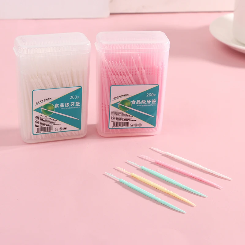 【B】200pcs/box Double Head Dental Floss Interdental Toothpick Brush Brush Teeth Stick Dental Oral Care Toothpicks Floss Pick
