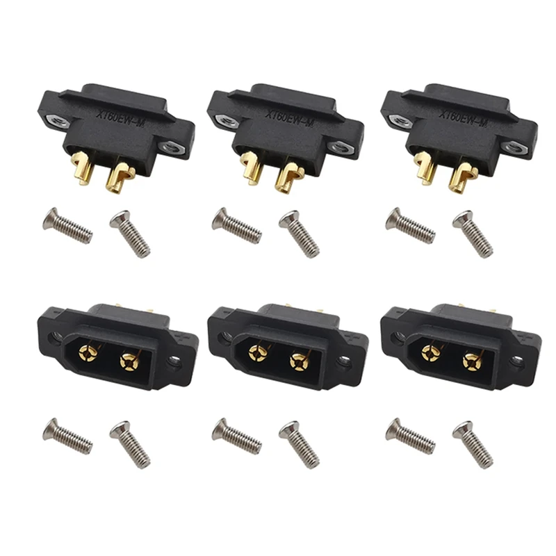 B-Est 6Pcs Black XT60EW-M XT60 Male Plug Connector Screw Fixed Plate Panel Mount XT60EW Connector For RC Lipo Battery FPV RC