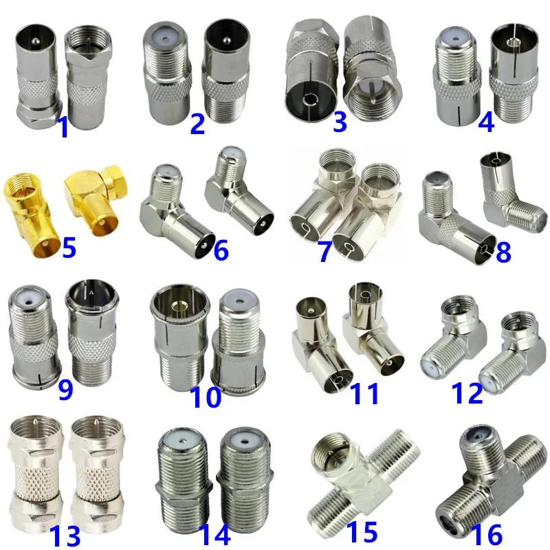 F형 TV IEC 90도 공중 안테나 플러그 커넥터, 직각 어댑터 플러그-소켓 동축 케이블 F-TV 조합, 2개 세트
