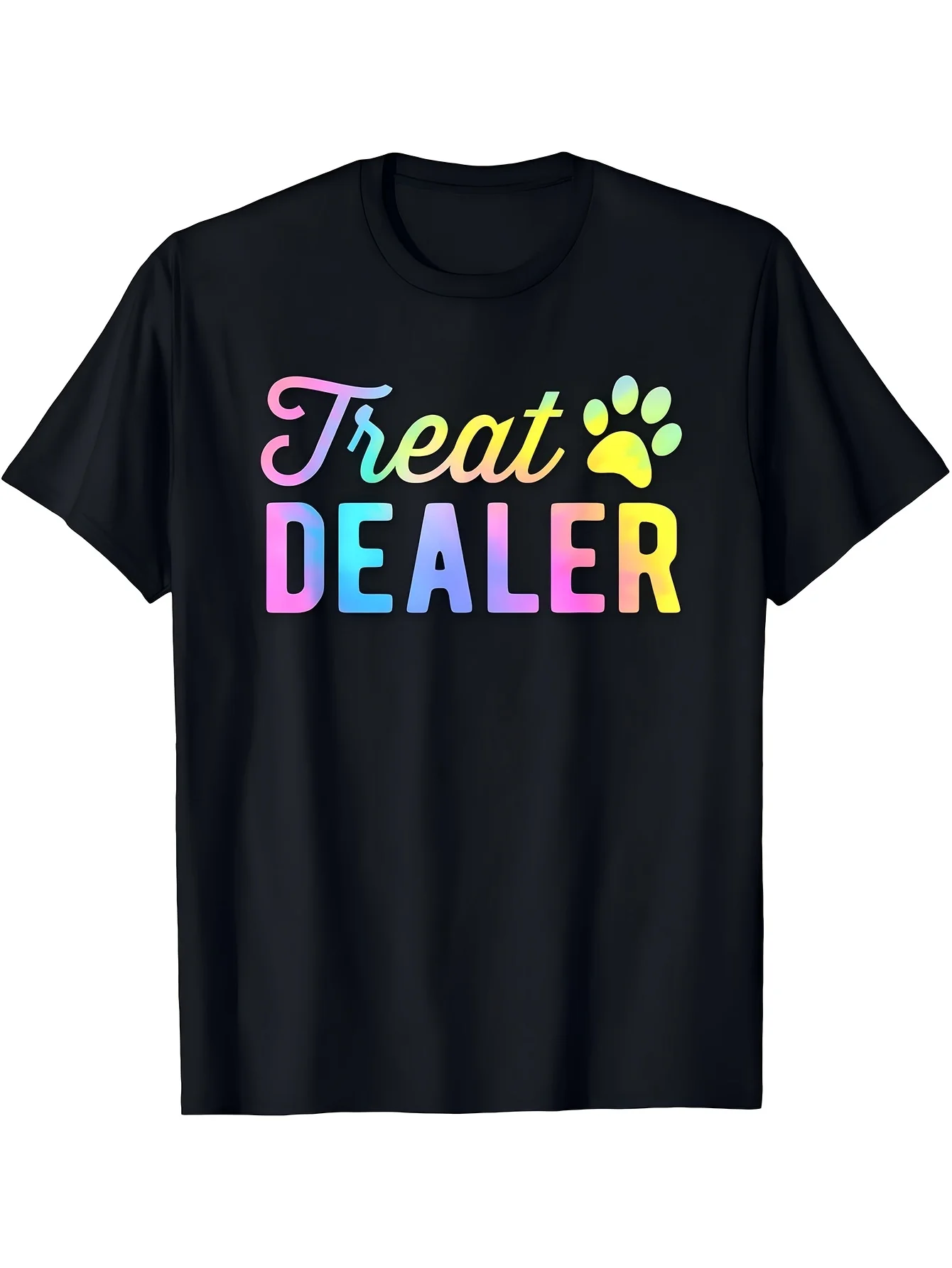Mens Treat Dealer Dog Lover Graphic Tee | Soft, Casual & Stylish, Perfect for Dates and Leisure Activities, Short Sleeve, Round Neck, Rainbow Tie-Dye Design, Casual Wear Tee Street Style Fashion Soft Material