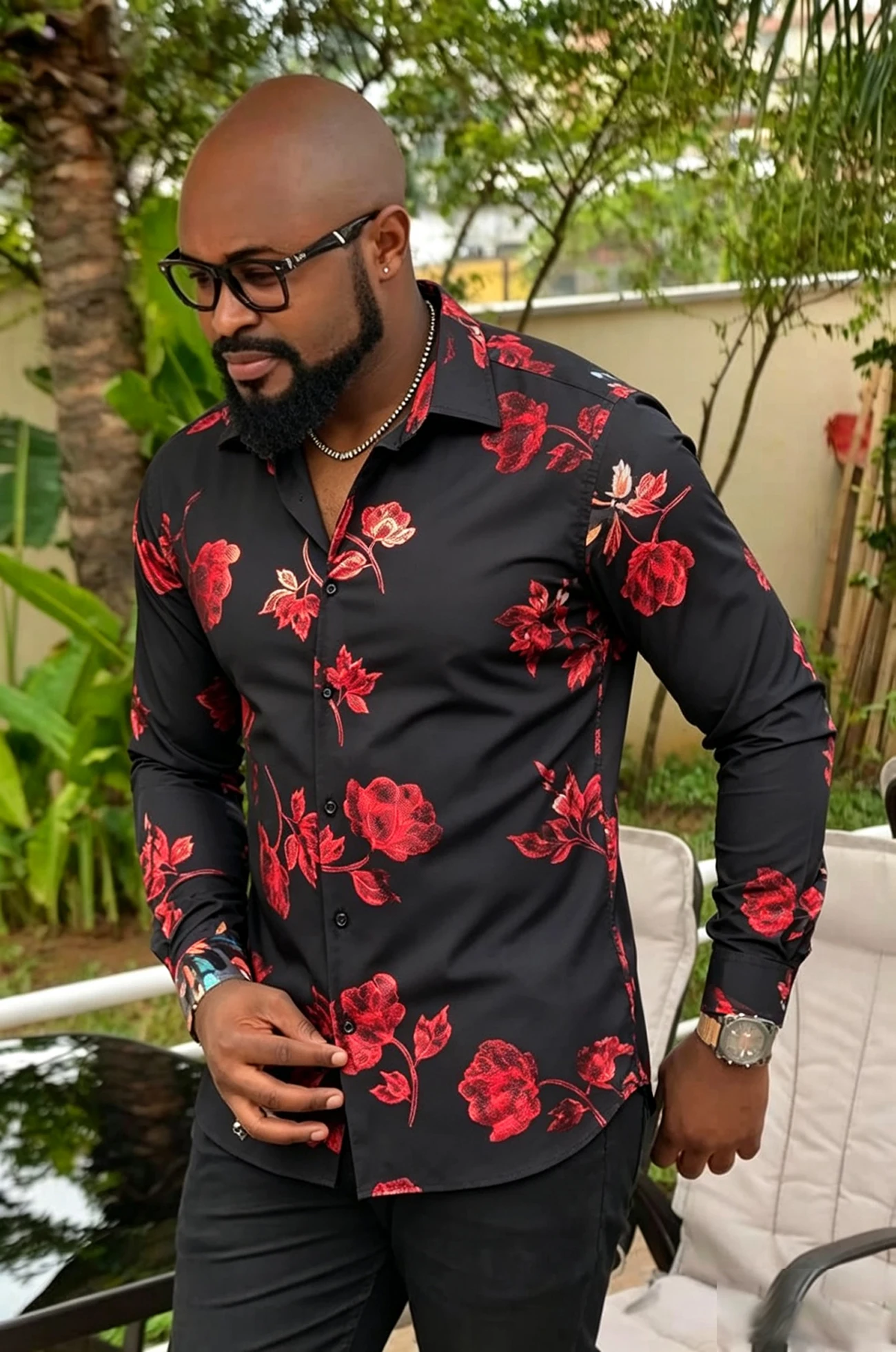 2026 Men's Summer  New Long Sleeve Collar Shirt High Definition Natural Print Shirt Outdoor Party Wedding Performance Top Men