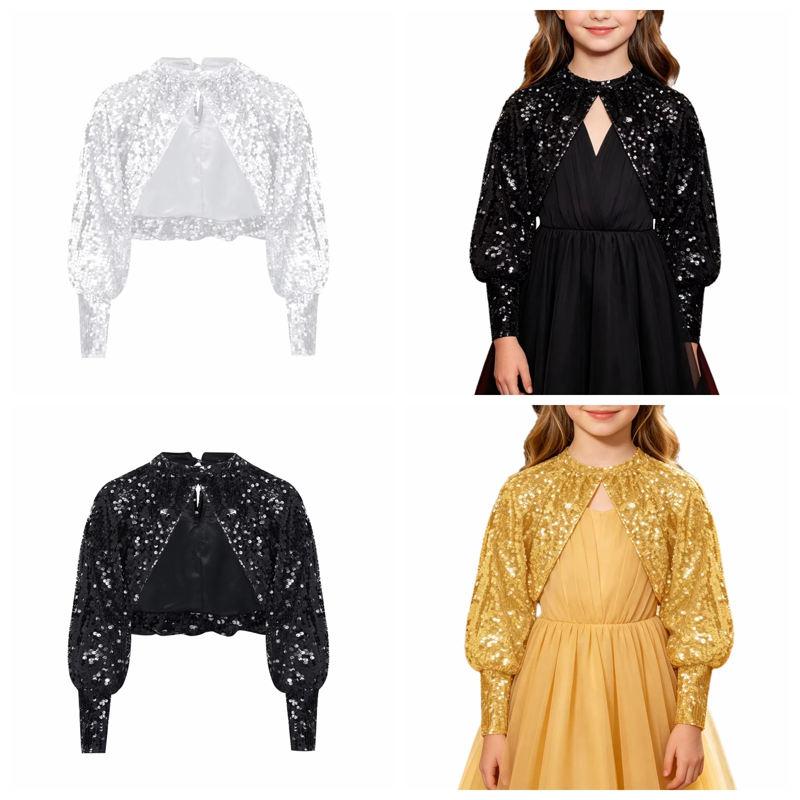 

Shrugs Girls Sequin Performance Cosutme Children Jazz Dance Clothes Coat Shiny Bolero Kids Hip Hop Shawls Dancewear Cardigan