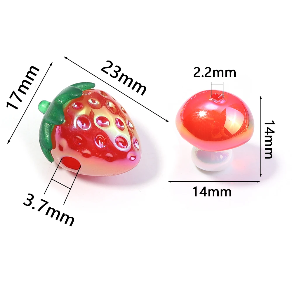5/10pcs Acrylic Strawberry Beads Cartoon Plated Color Mushroom Loose Beads For Jewelry Making DIY Bracelets Earrings Keychain