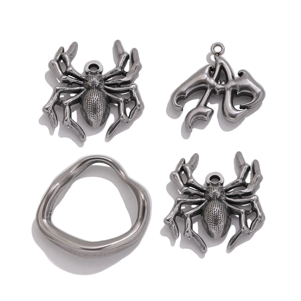 5pcs Stainless Steel Hip Hop Rock Insect Charms Retro Spider Bat Pendant DIY Necklaces Earring Jewelry Making Halloween Gift