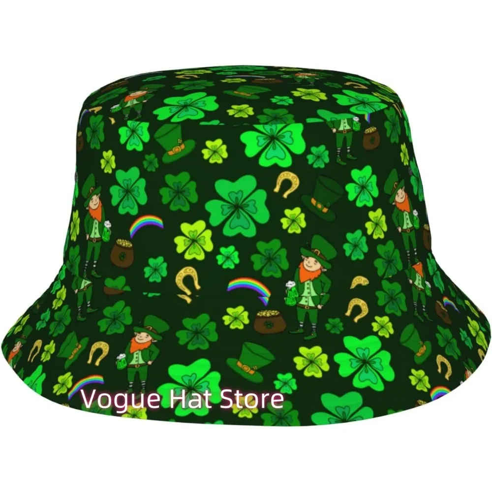 

St. Patrick's Day Bucket Hat Lucky Shamrock Sun Hat Green Clover Fisherman Cap Travel Hat for Women Men
