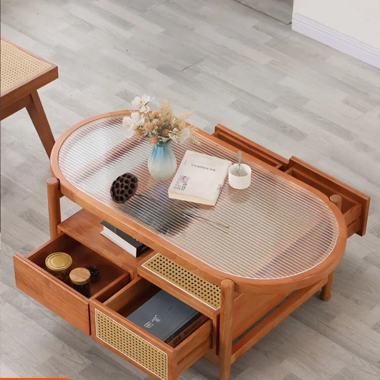 Surprise Breeze Solid Wood Vine Weaving Tea Table, Small Round House Table, Living Room