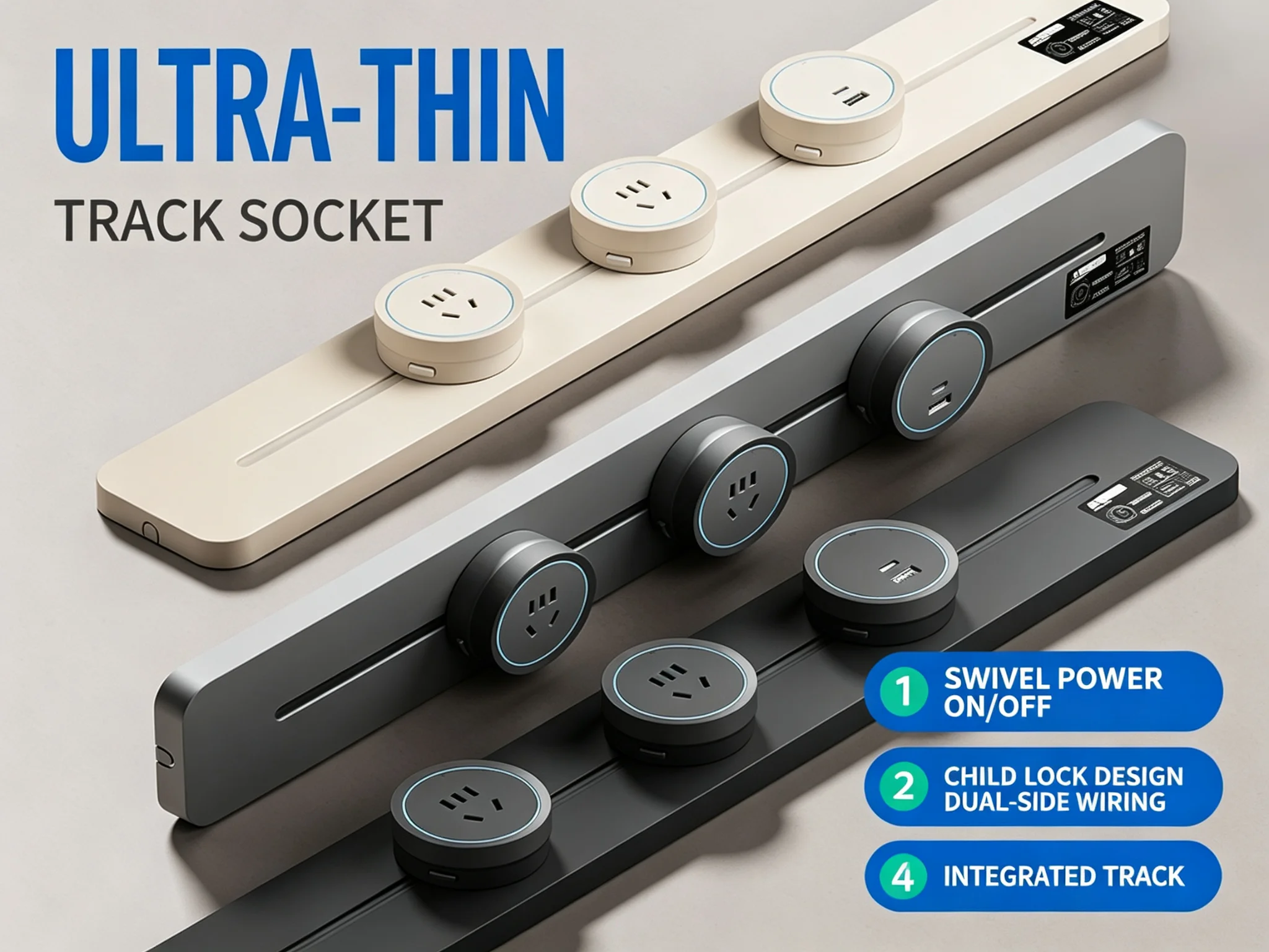 Child Lock Equipped Ultra Thin Track Socket Child Safe for Family Homes Kids Rooms