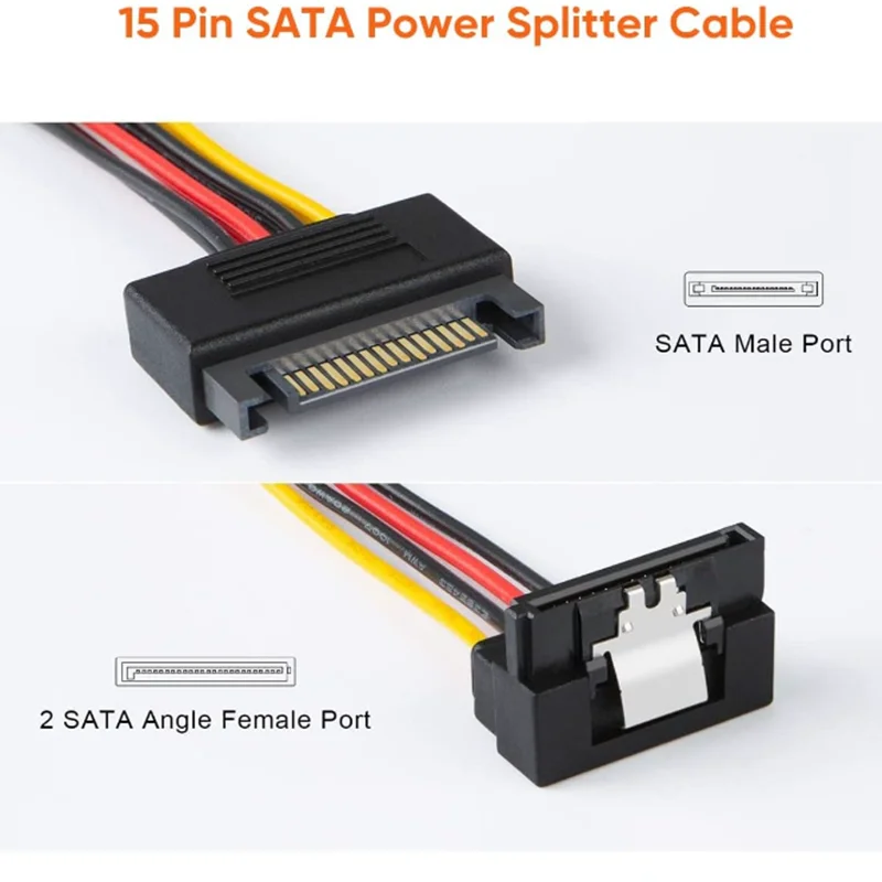 With Shrapnel For Computer Case SATA 15Pin Hard Disk Power Supply Male to 2 Bus Splitter Extension Cable 90 Degree High Quality