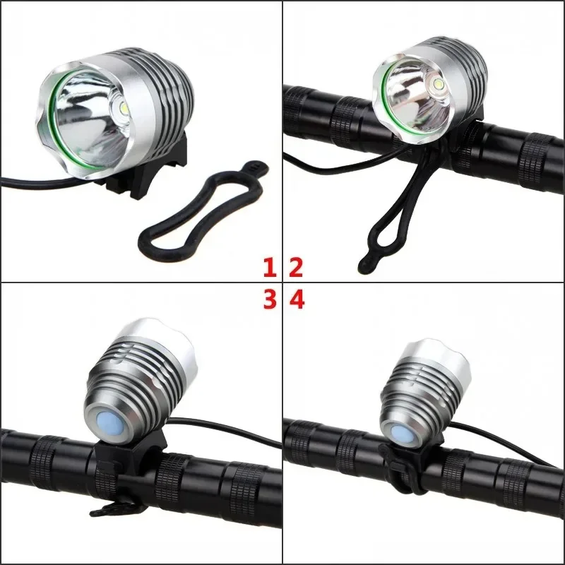 

For Headlight Bicycle, 6-cell battery pack T6 set with black and silver rings Mountain Bike Lamp Set, Bike Lamp Headlight 2 in1
