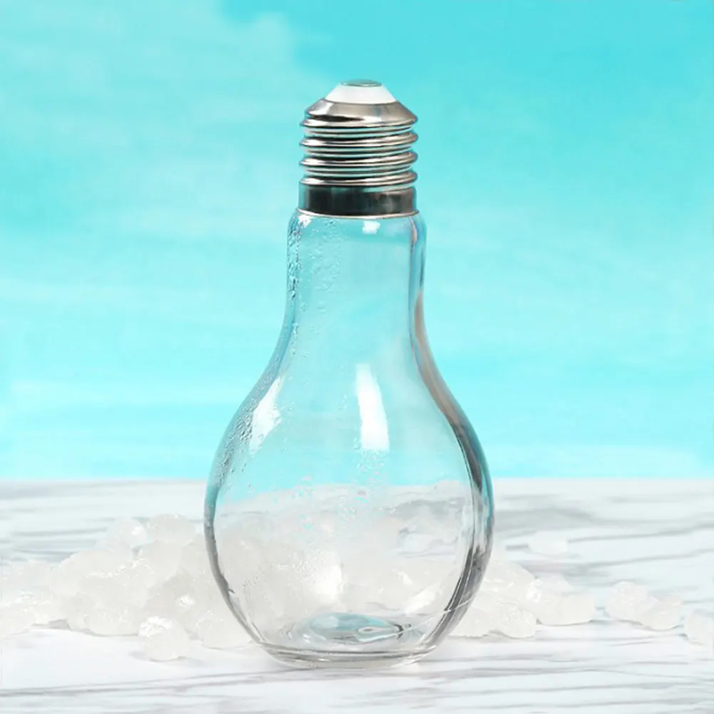 Glass Bottle Light Bulb Shape 500Ml Clear Body Leak Proof Cap Reusable Straw Beverage Drinking Glasses Bulb Glass