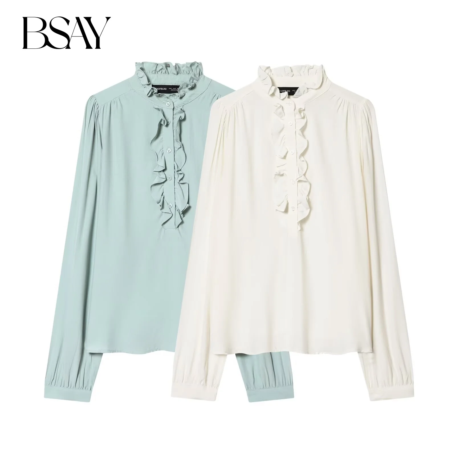 

Женская вискозная блузка BSAY с плиссированным воротником, модная, весенне-осенняя, с длинными рукавами, уличная одежда, шикарная женская блузка