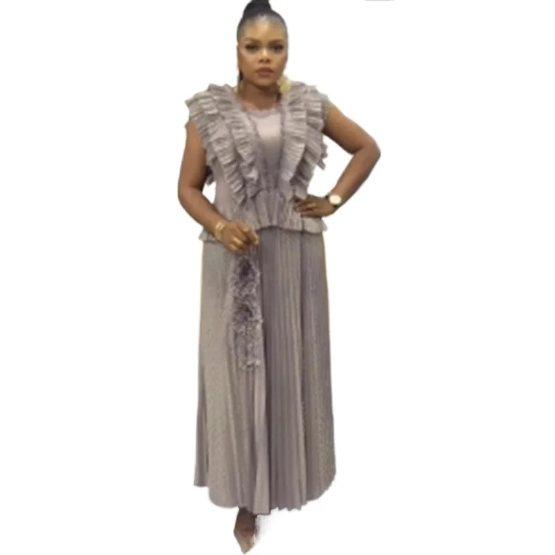 

Miyakaya Style Pleated Suit for Women 2025 New Solid Color Ruffled Sleeveless Top + Hand-cranked Flower Skirt Two-piece Set