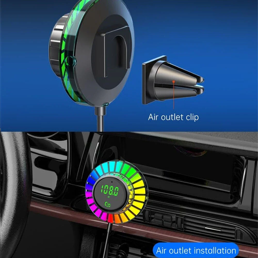 Bluetooth 5.3 FM Transmitter Car Adapter QC3.0 PD30W Charger Dual USB LED Music Streaming Supports Hands-Free Calling