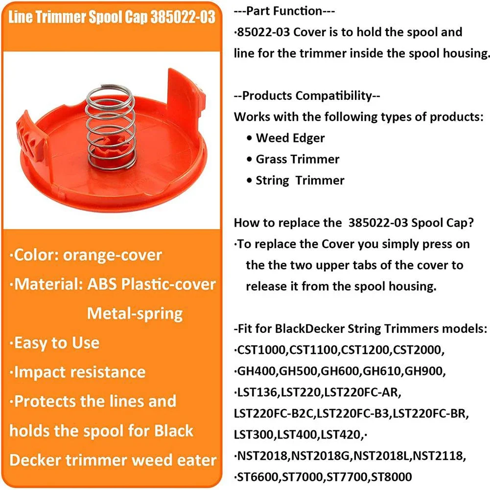 Imagem -06 - Aparador Spool Cap e Primavera Substituição para Black Decker Grama sem Fio Cortador de Lâmina Cortador de Grama Pack