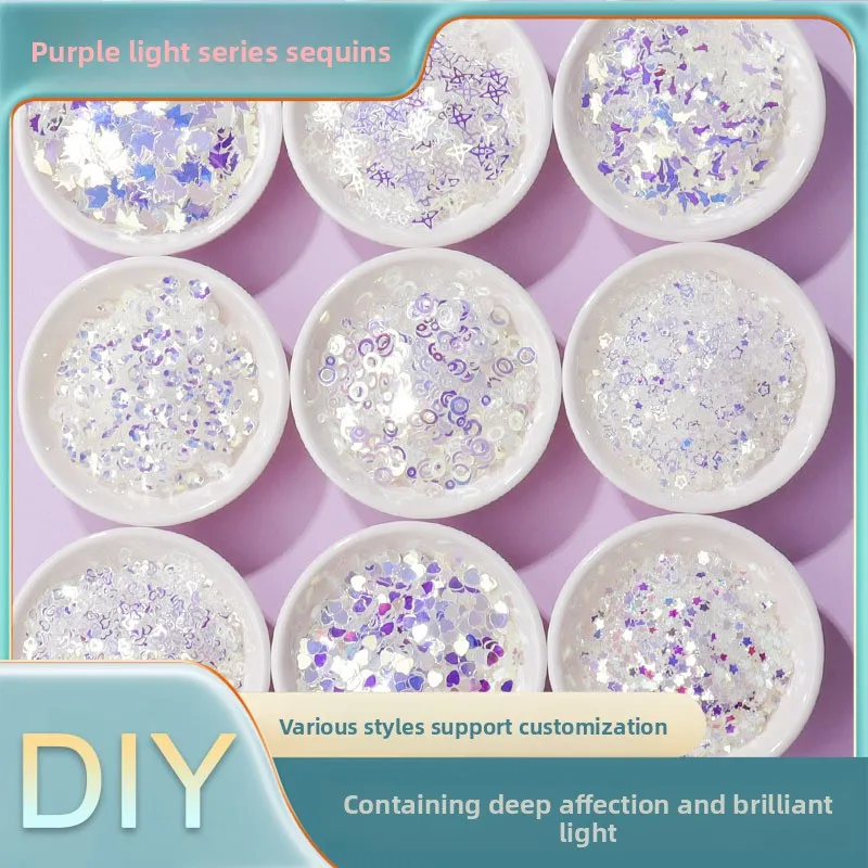 Purple Nail Art Sequins Stage Makeup Material DIY Slime Filled Epoxy UV Glue Mobile Phone Case