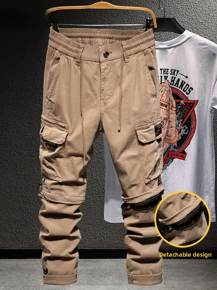 กางเกงทำงานผู้ชายทรงตรงแบบใหม่ปี 2025 สำหรับกิจกรรมกลางแจ้ง ผ้าฝ้ายแท้ สไตล์ลำลอง กางเกงพาราทรูปเปอร์แบบถอดได้ สำหรับฤดูใบไม้ร่วง