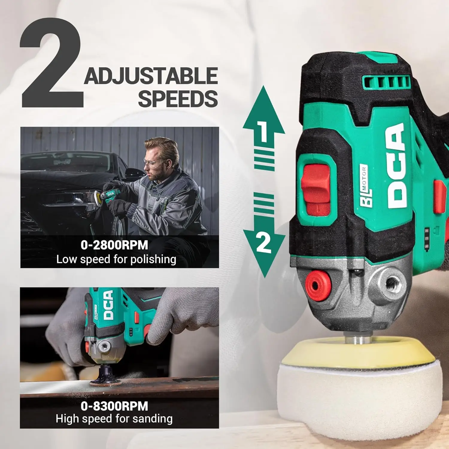 Mesin Poles Tanpa Kabel 12V, Kit Sikat 3' & Sander 2' dengan 2 Baterai 2.0Ah, 2800-8300RPM untuk Detailing Mobil