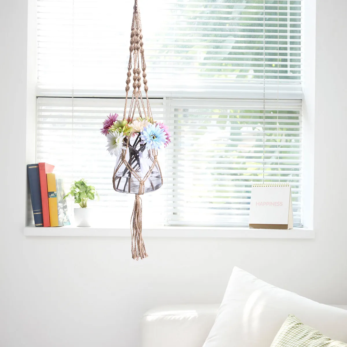 Macrame Plant Hanger Cotton Rope Indoor Outdoor Hanging Planter Holder for Round Square Pots Wall Decor