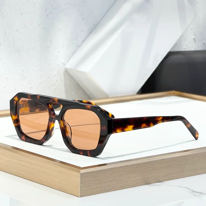 

Солнцезащитные очки-авиаторы Light Luxury Tortoise Double Bridge для женщин, оригинальные модные очки INS из толстого ацетата для женщин