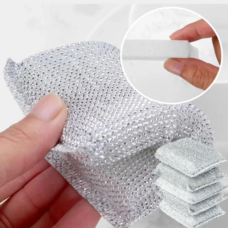 20pcs Large Silvery Magic Wire Sponge Scouring Pad - Heavy-Duty Aseptic Kitchen Dishwashing Sponge, No Scratch on Cookware