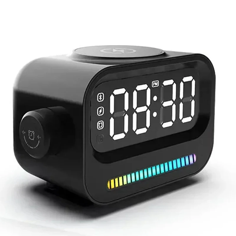 

4-In-1 High Quality Bluetooth Speakers 15W LED RGB Light Digital Alarm Clock Mobile Phone Magnetic Wireless Charger