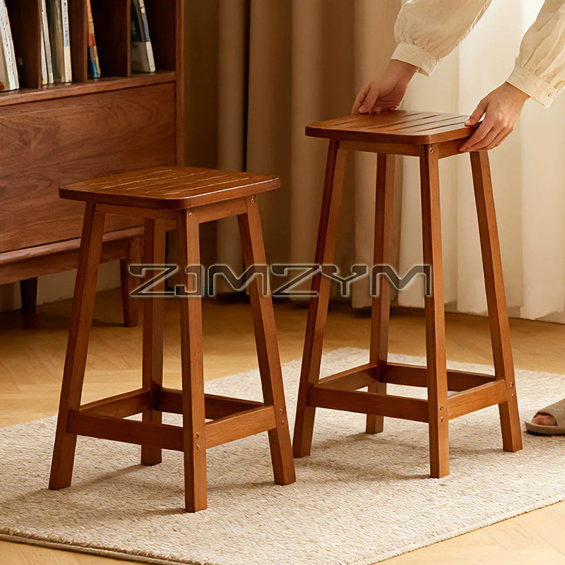 Wooden Bar Stool Multifunction Milk Tea Shop Household Simplicity High Chair High Footstool Living Room Dining Stool