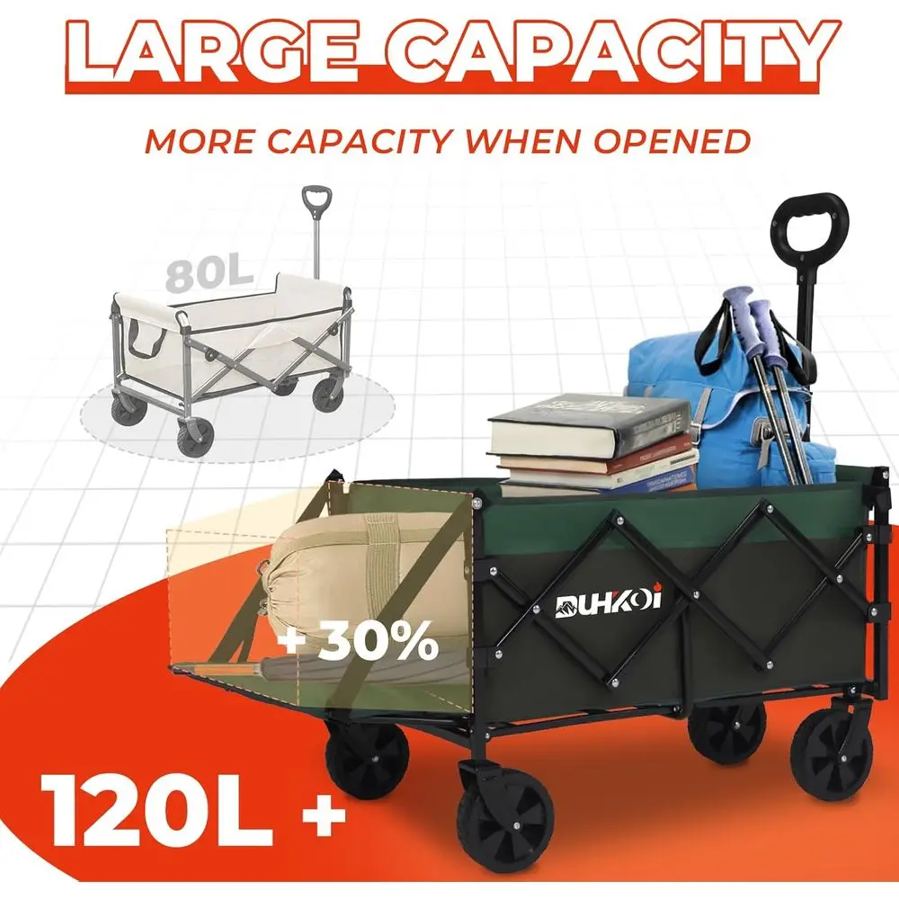 Folding Utility Cart with Wheels, 380lbs Capacity, Compact Design for Outdoors & Grocery Hauling (Army Green)