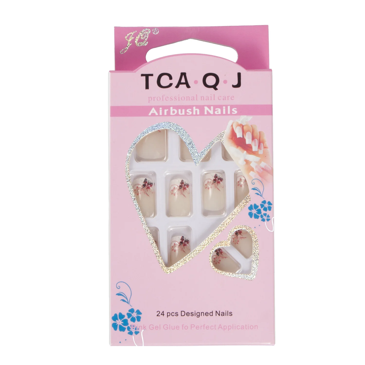 24 Pieces Press on False Nail Tips with Adhesive And Nail Buffer File Full Cover Butterfly Fake Nail Tips