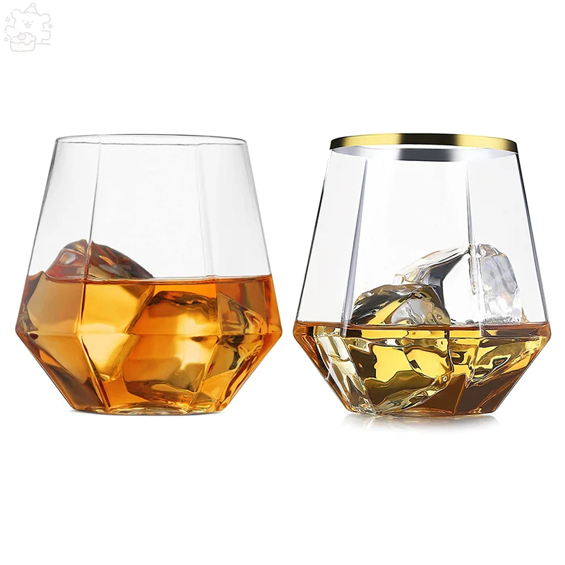 Kunststof zeshoekig herbruikbaar whiskyglas 360 ml, valbestendig en breukbestendig