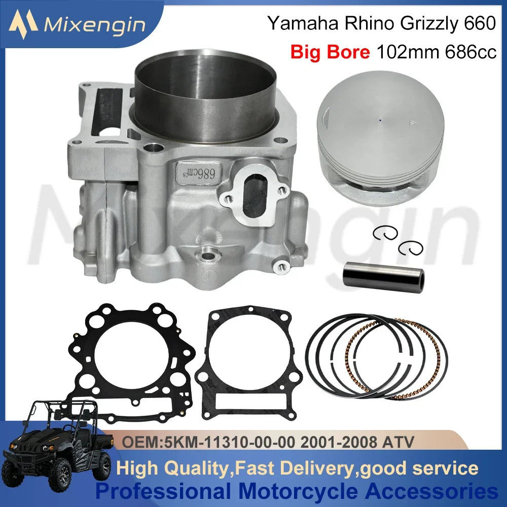 Big Bore 102mm ATV For 01-08 Yamaha Rhino Grizzly 660 Raptor 660R 5KM-11310-00-00 Cylinder piston gasket Rebuild Overhaul kit