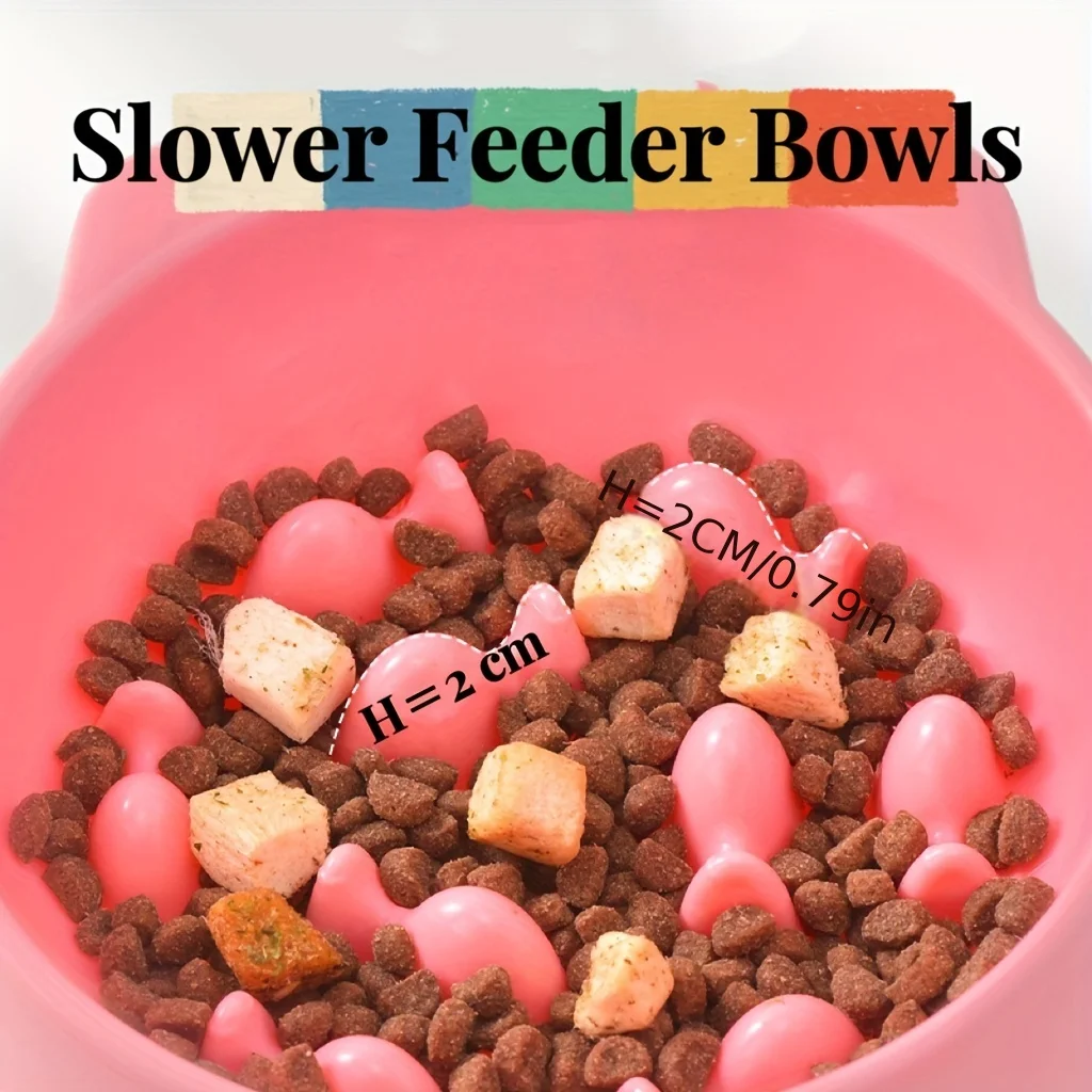 Cat Food Bowl, Rice Bowl, Slow Food, Anti Choking, Anti Suffocation Neck Protection Cat and Dog Slow Food Bowl Relieving Anxiety