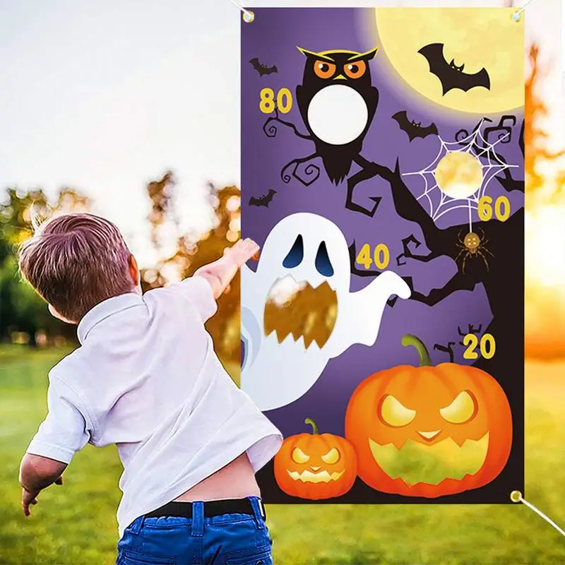 Halloween Bean Bag Toss Game Banner Ghost Pumpkin Decoration Bean Throwing Bag Party Supplies Decor Kids Adults Indoor Outdoor