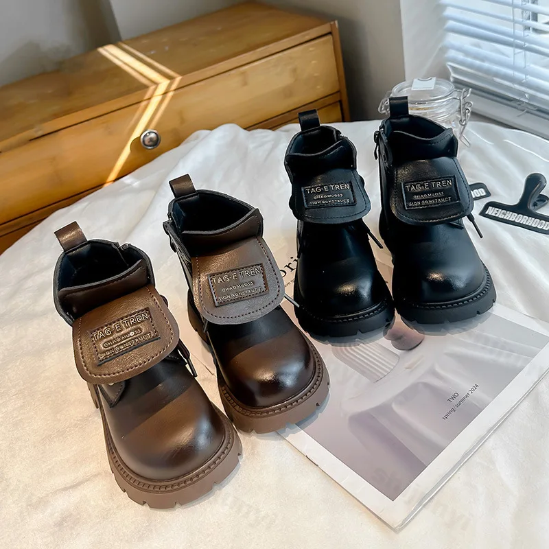 

Girls' Retro Fashion Casual Thick Soled High Top Boots 2025 Autumn New Childrens' Comfortable British Style Non Slip Ankle Boots
