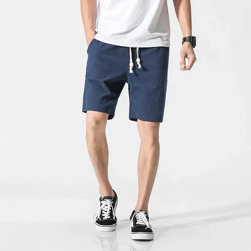 Summer Cotton And Linen Solid Color Casual Shorts Men's Beach Pants Sports Five-point Pants Men's Shorts