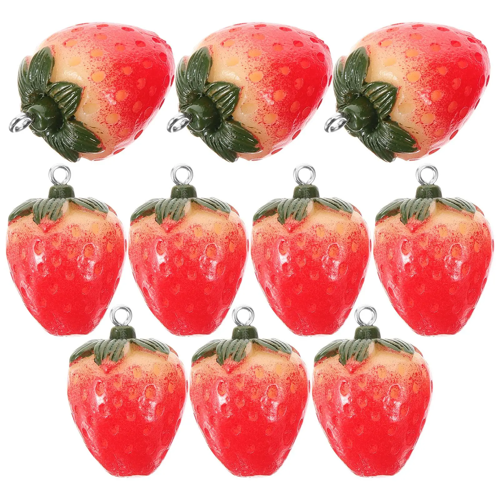 10pcs Strawberry Resin Jewelry Charms Simulation 3D Pendant Accessories Decorative Necklace Bracelet Making Supplies